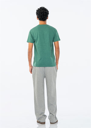 Green crew-neck T-shirt with plain back, short sleeves