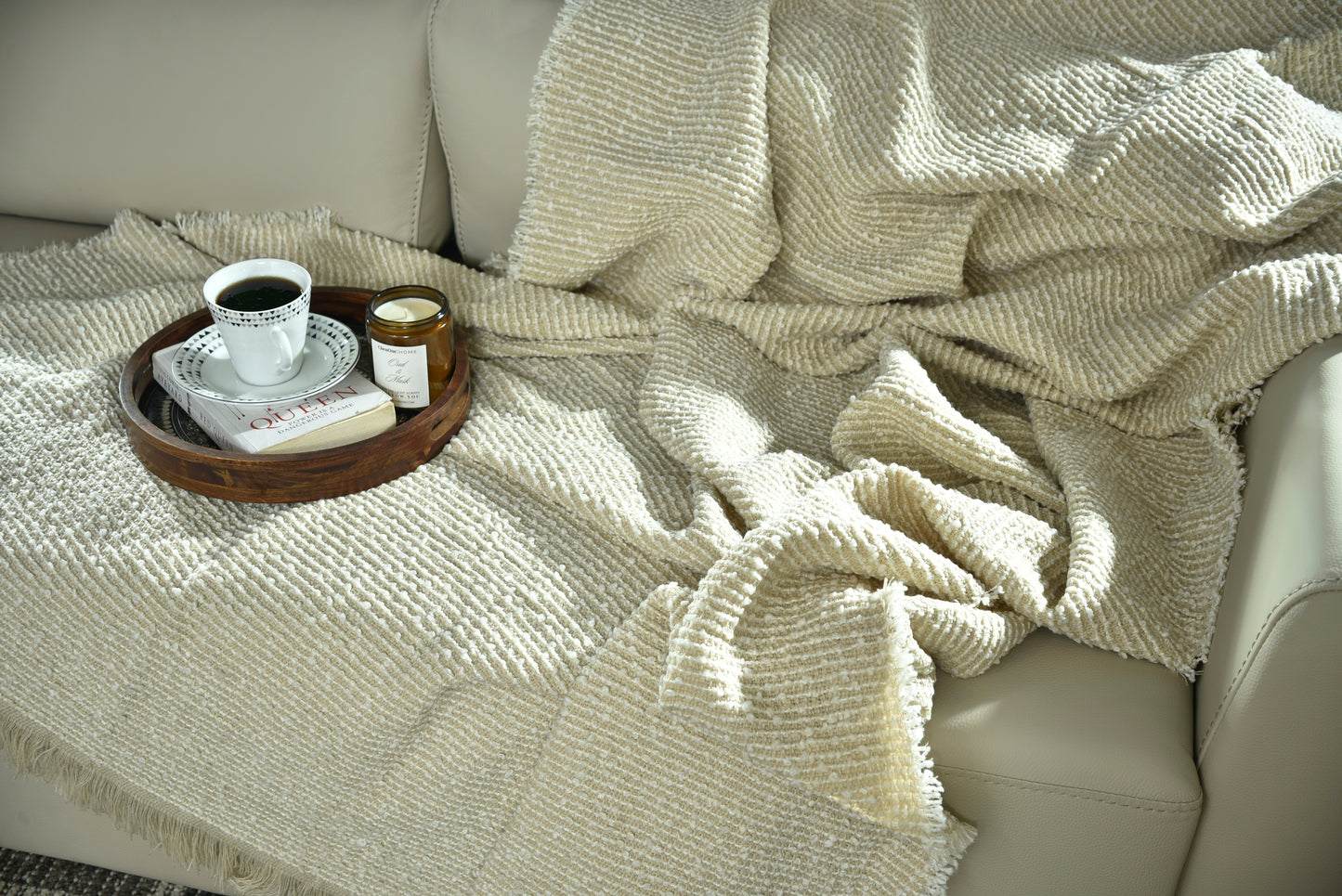 LIGHT TAUPE KNITTED THROW-25 - S-A084