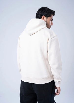 Stone fleece hoodie back view with drawstring hood and kangaroo pocket