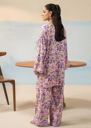 Women's winter co-ord set, floral long-sleeve top and wide-leg pants, back view