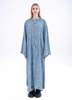 Women's aqua printed long kurta with three-quarter sleeves, matching co-ord set