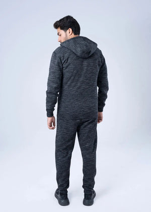 Fleece hoodie with hood, dark heather knit, full-zip front and long sleeves