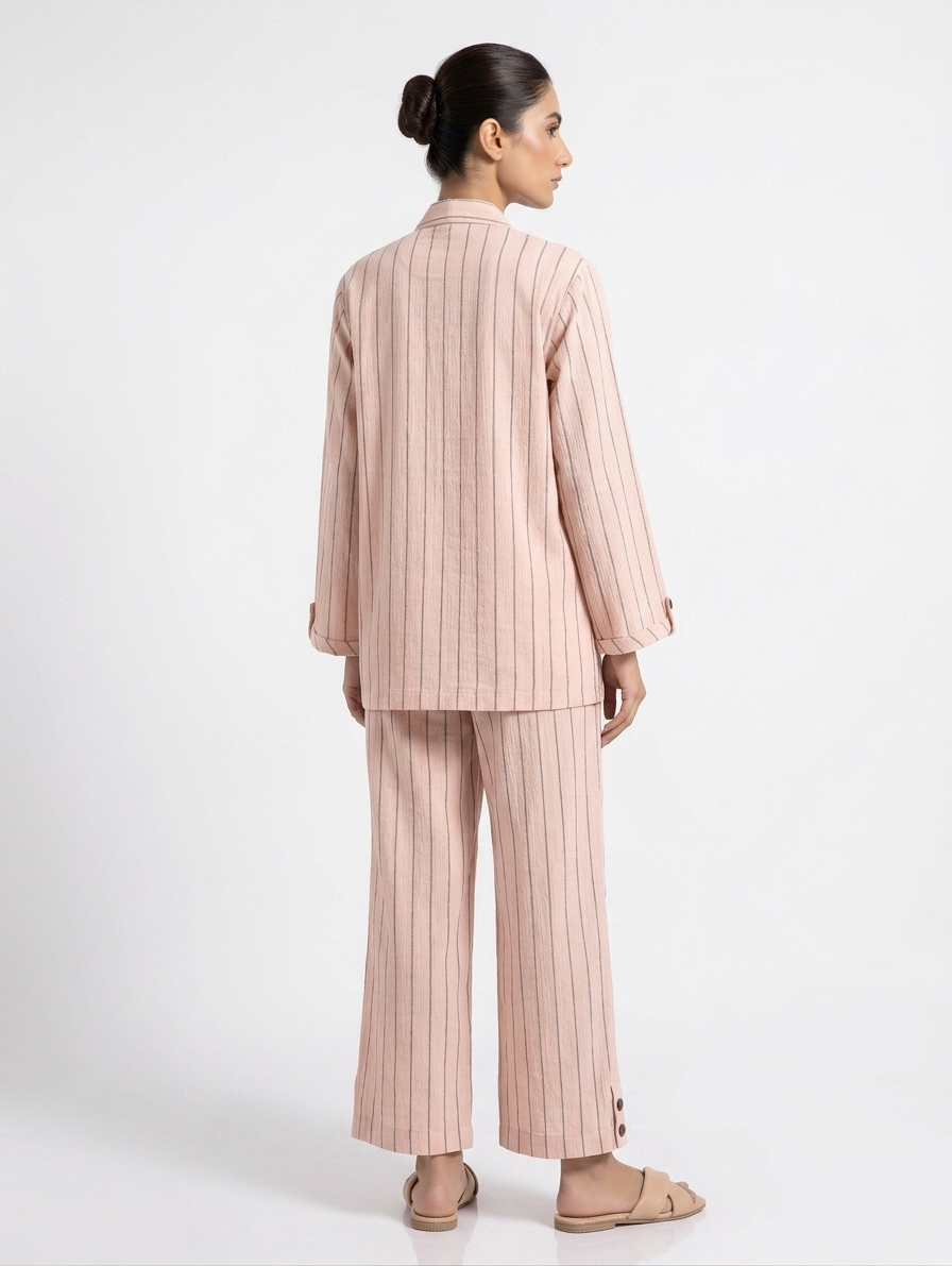 LDS-7300 CO-ORD SET L/PEACH STRIPES