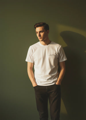 Men's stone crew-neck T-shirt, short sleeves, small chest logo
