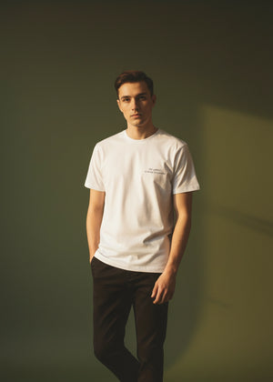 Men's stone T-shirt with crew neck and short sleeves, chest logo