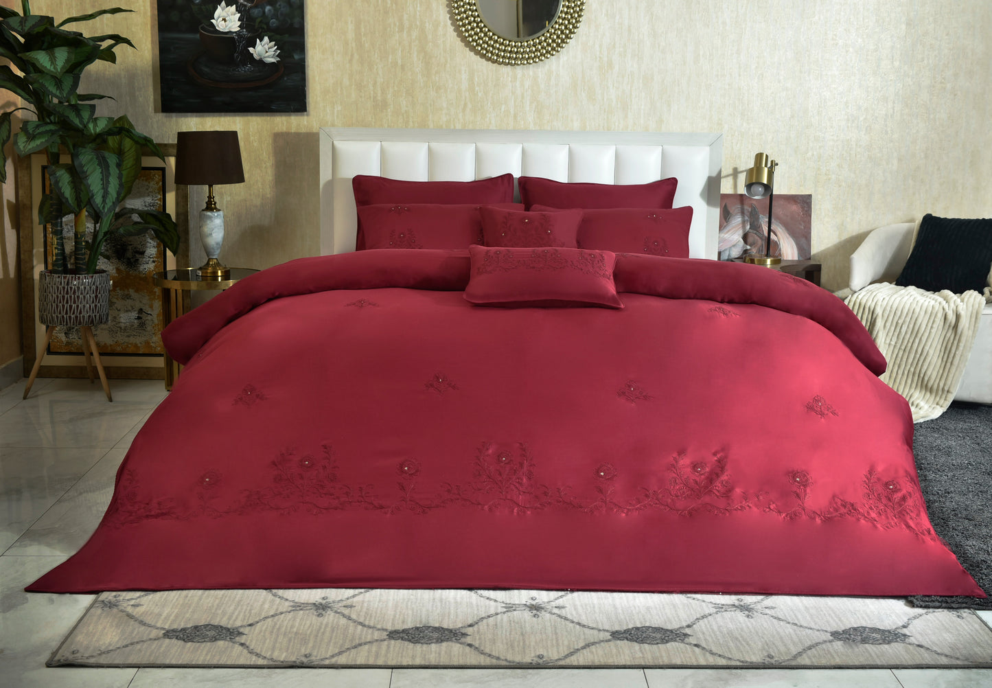 8 PCS COMFORTER SET KING PINK WEAVE