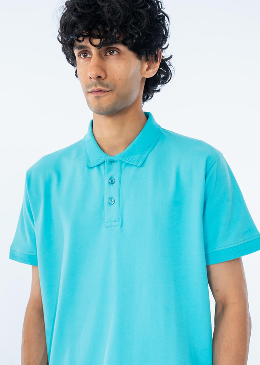 POLO SHIRT COTTON PIQUE AQUA BLUE - GTS-B4335