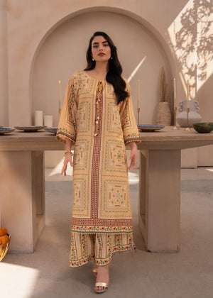 Women's printed two-piece suit, long tunic with matching ankle-length pants, border details