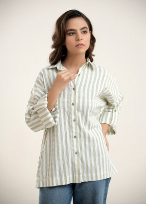 Picture of LDS-6612 WESTERN SHIRT GREEN STRIPE - Chenone Official - Online Shopping