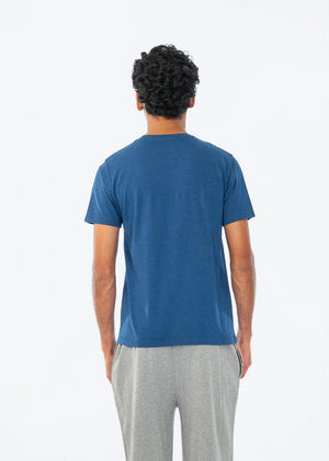 Men's blue crew-neck T-shirt, back view