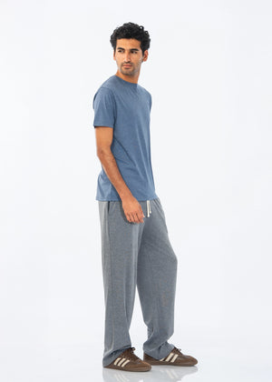 Men's charcoal grey knitted pull-on trousers, loose fit with side profile