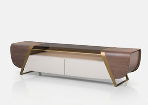 Emerson media console with curved wood ends and open central shelf