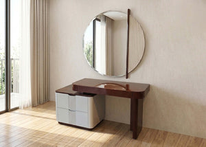 Emerson dresser with oval mirror, dark wood top, and white drawer panels