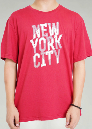 Maroon men's round-neck T-shirt with 'NEW YORK CITY' front graphic