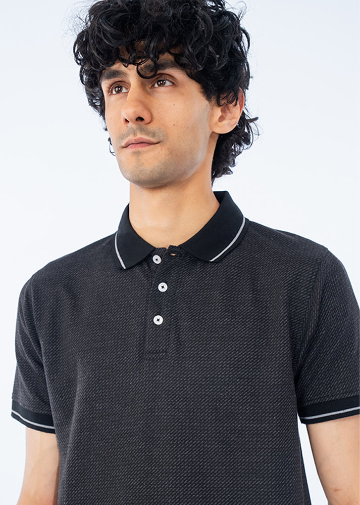 POLO SHIRT PIQUE JACQUARD NAVY - GTS-B4336