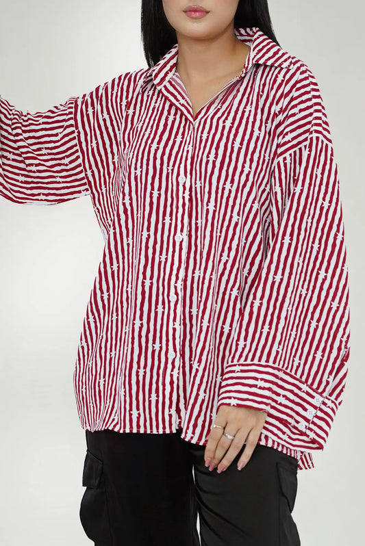 Picture of LDS-7102 WESTERN TOP MAROON STRIPES - Chenone Official - Online Shopping