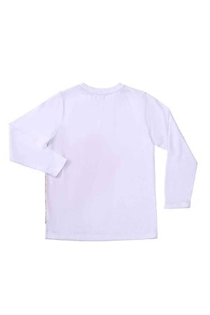 Boys' white knit long-sleeve T-shirt with crew neck, plain back