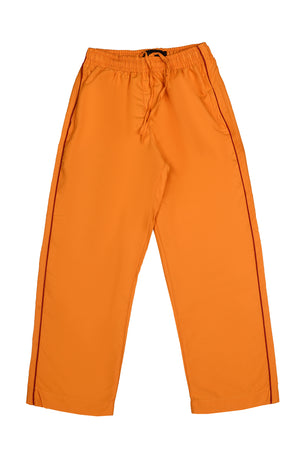 Girls' orange pull-on trousers with elastic waistband and drawstring