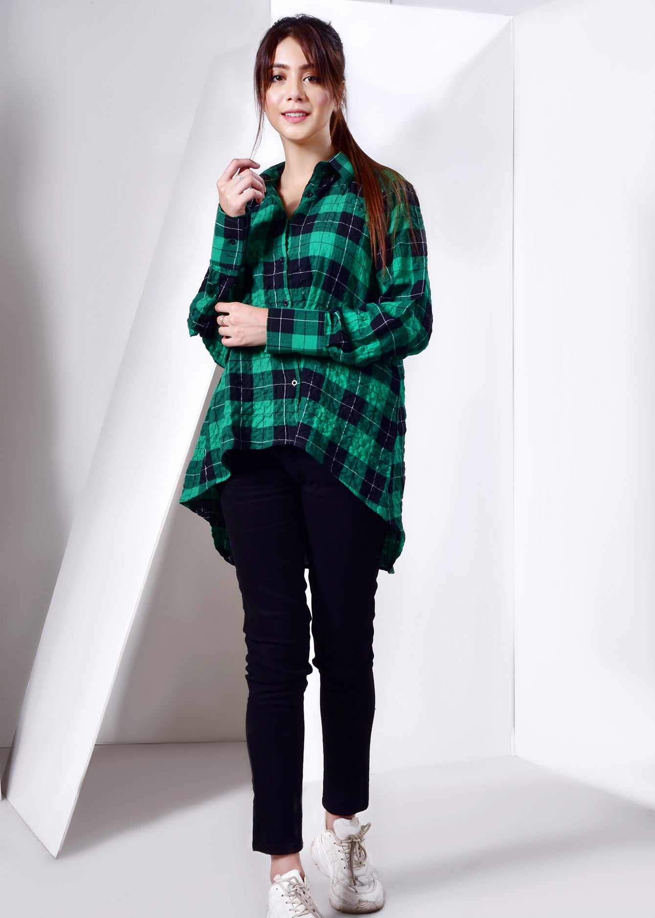 Picture of LDS-6490 WESTERN SHIRT CASUAL GREEN CHECK - Chenone Official - Online Shopping