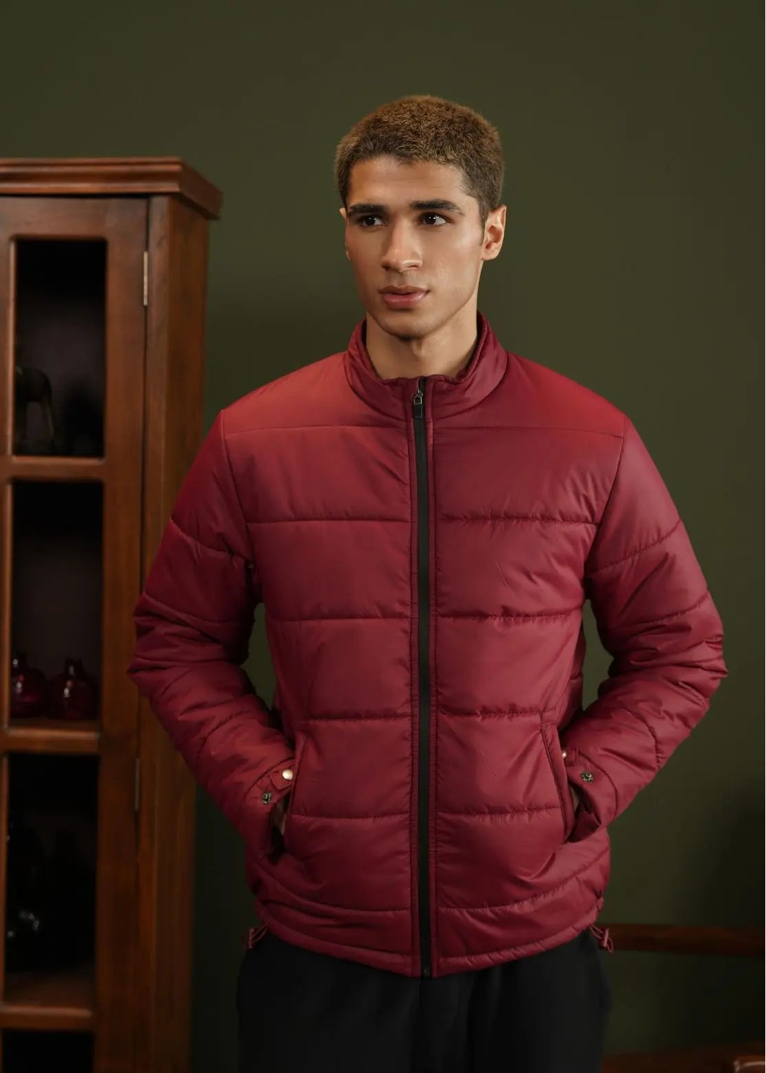 BUBBLE/QUILTED JACKET F/SLV BURGUNDY - GTS-6390