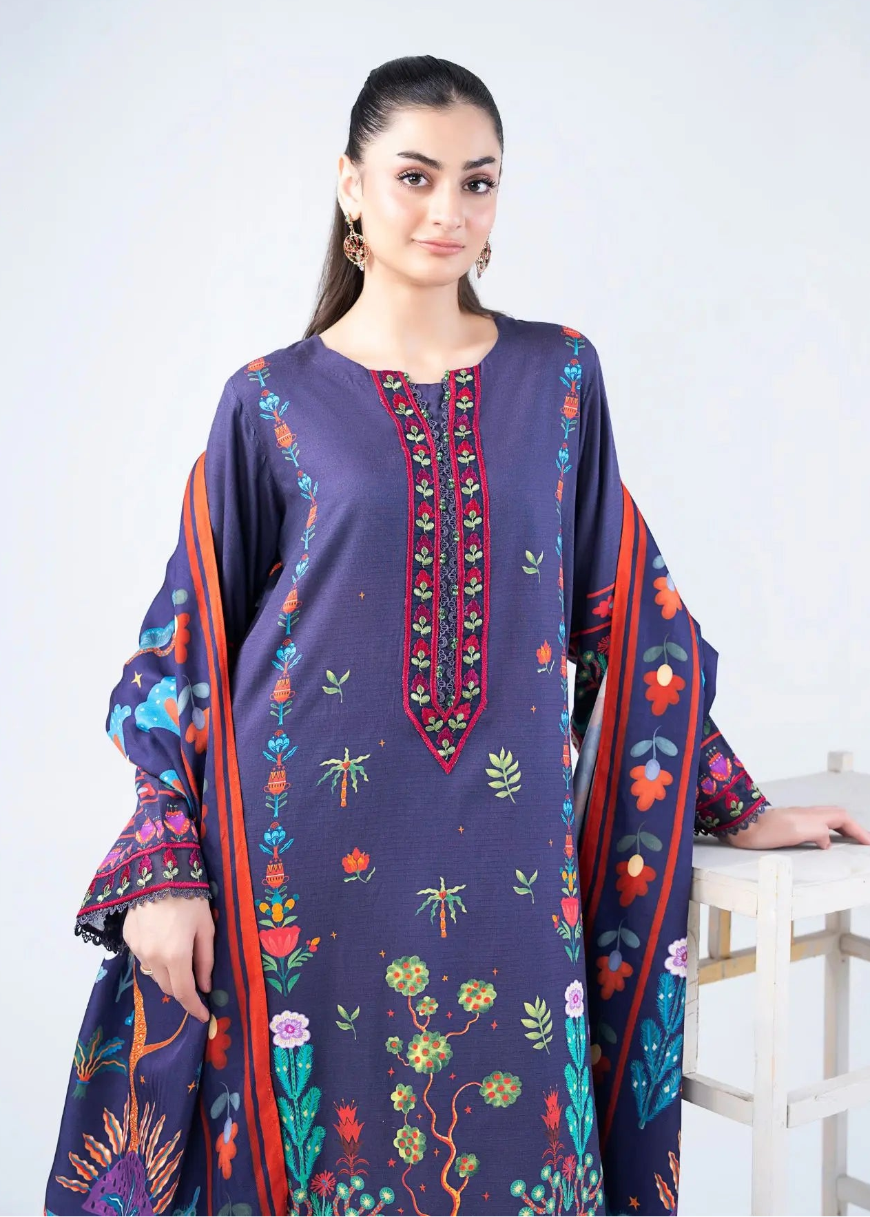 3 PCS SUIT PURPLE PRINTED - LDS-7111