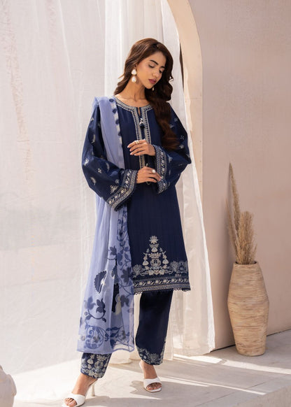 3 PIECE EMBROIDERED SUIT D/BLUE - LDS-6975