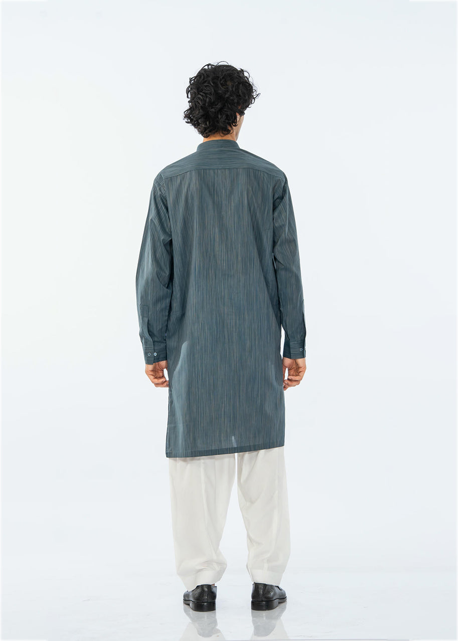 SINGLE KURTA COTTON YARD DYED TEAL BLUE GTS-6552