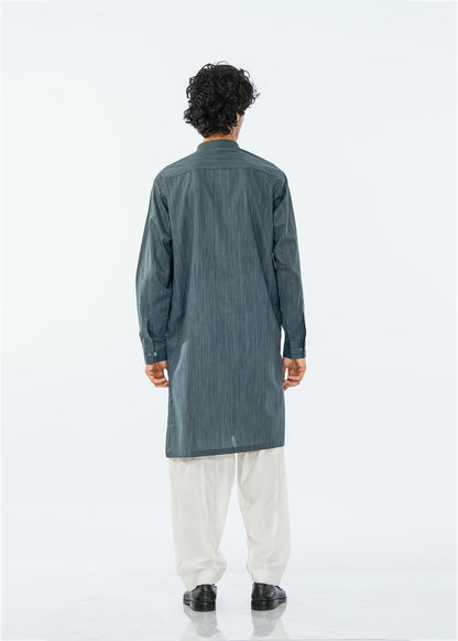 SINGLE KURTA COTTON YARD DYED TEAL BLUE GTS-6552