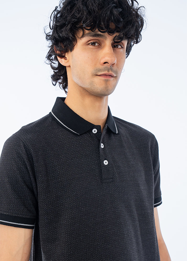 POLO SHIRT PIQUE JACQUARD NAVY - GTS-B4336