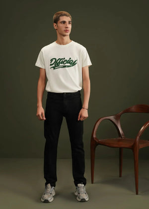 Black men's winter chino pants with straight fit, belt loops, and front button closure.