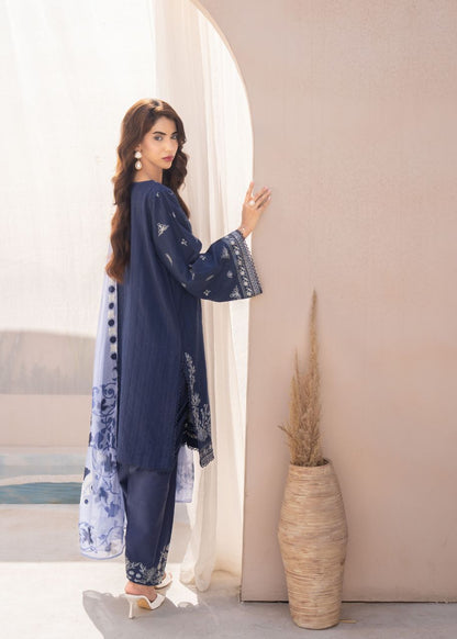 3 PIECE EMBROIDERED SUIT D/BLUE - LDS-6975