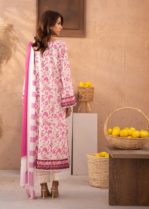 Pink floral printed tunic suit with sheer dupatta and straight pants