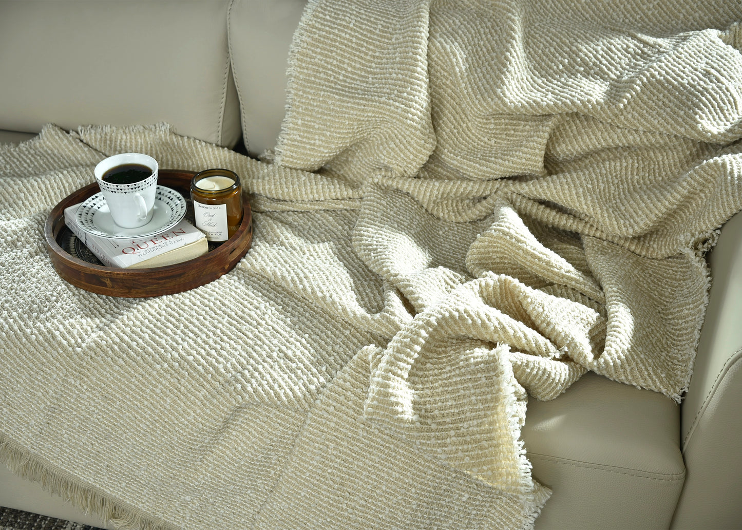 LIGHT TAUPE KNITTED THROW-25 - S-A084