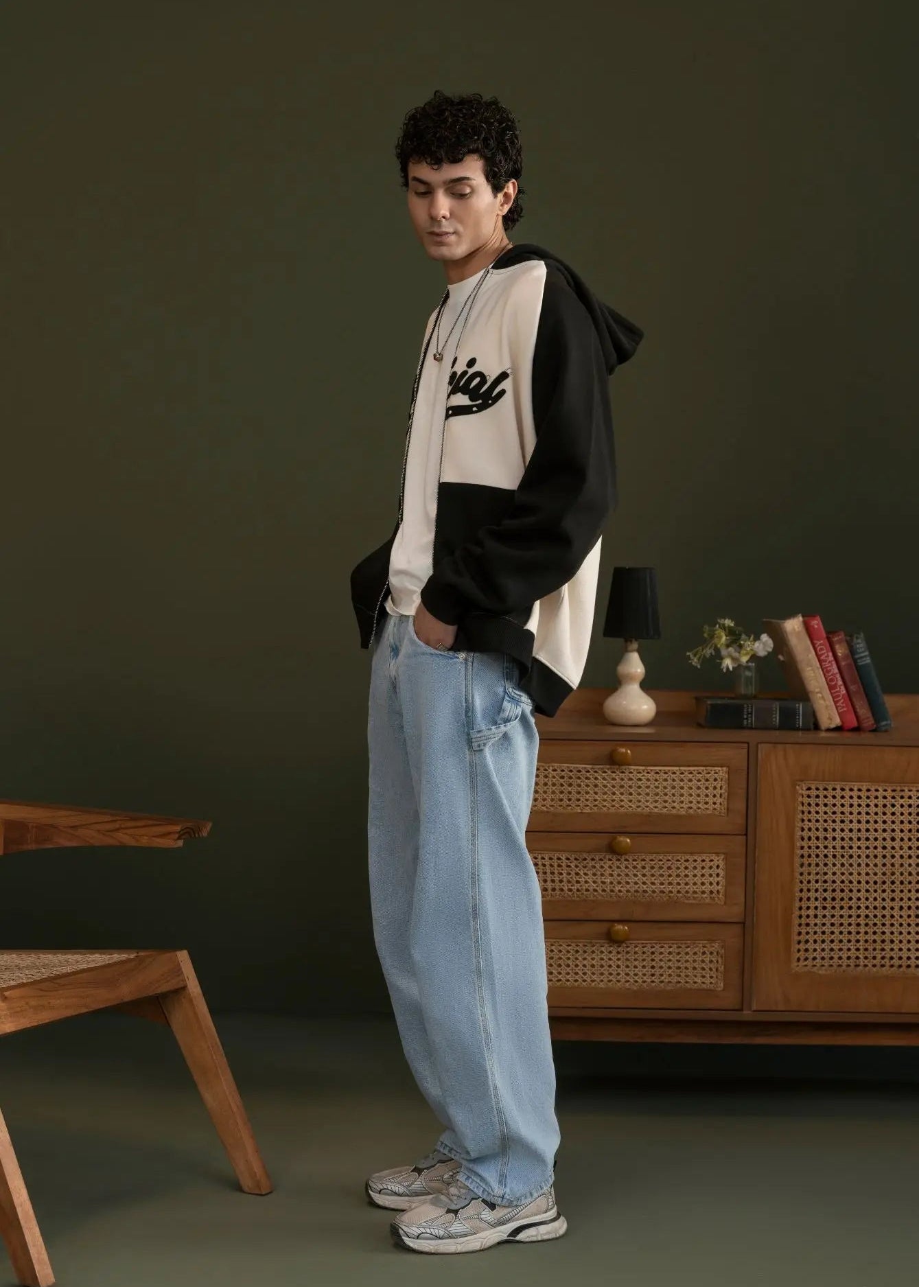 PULL OVER HOODIE KNITTED BLACK & STONE - GTS-B4295