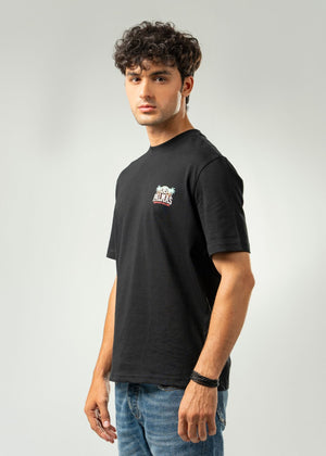 Men's crew neck T-shirt in black with small front logo, short sleeves