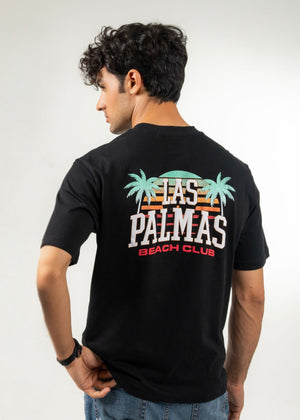 Men's crew neck T-shirt in black with large back graphic, short sleeves