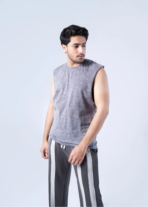 Men's grey cotton jersey sleeveless crew-neck tank top
