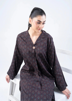 Women's winter co-ord set: button-front printed kurta with loose sleeves