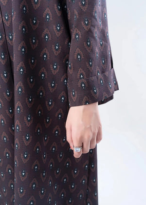 Women's winter co-ord set: brown printed kurta sleeve with cuff detail