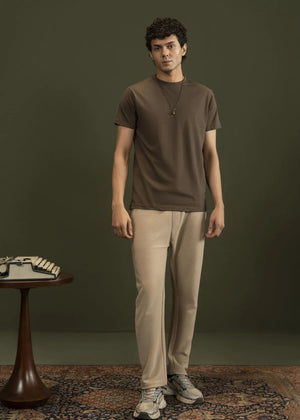 Men's olive short-sleeve crew-neck T-shirt, front view