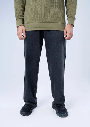 Black pull-on trousers with straight leg and elastic waistband
