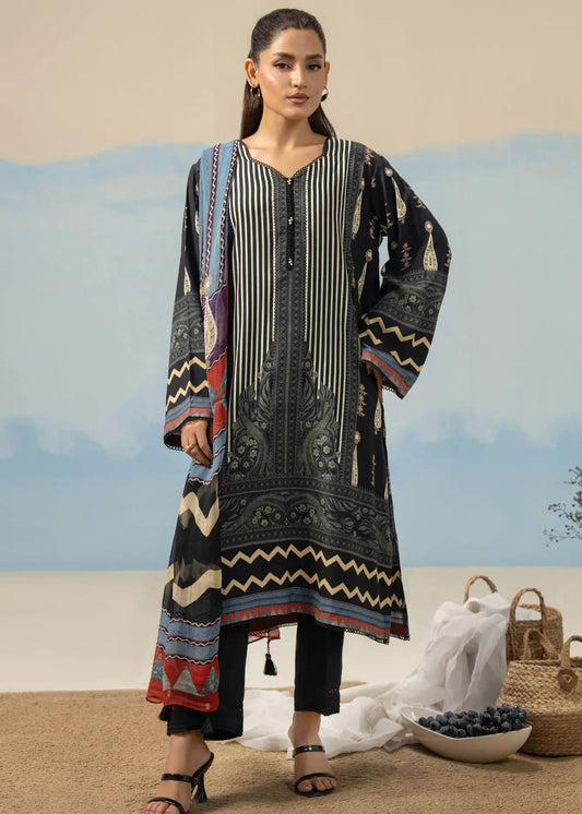 3 PCS SUIT BLACK PRINTED - LDS-6960