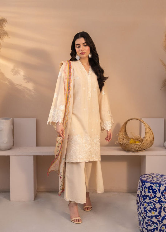 3 PCS EMBROIDERED SUIT BIEGE - LDS-6952