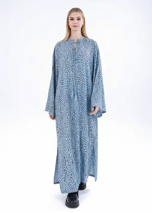Women's aqua printed long kurta set with button placket and side slit
