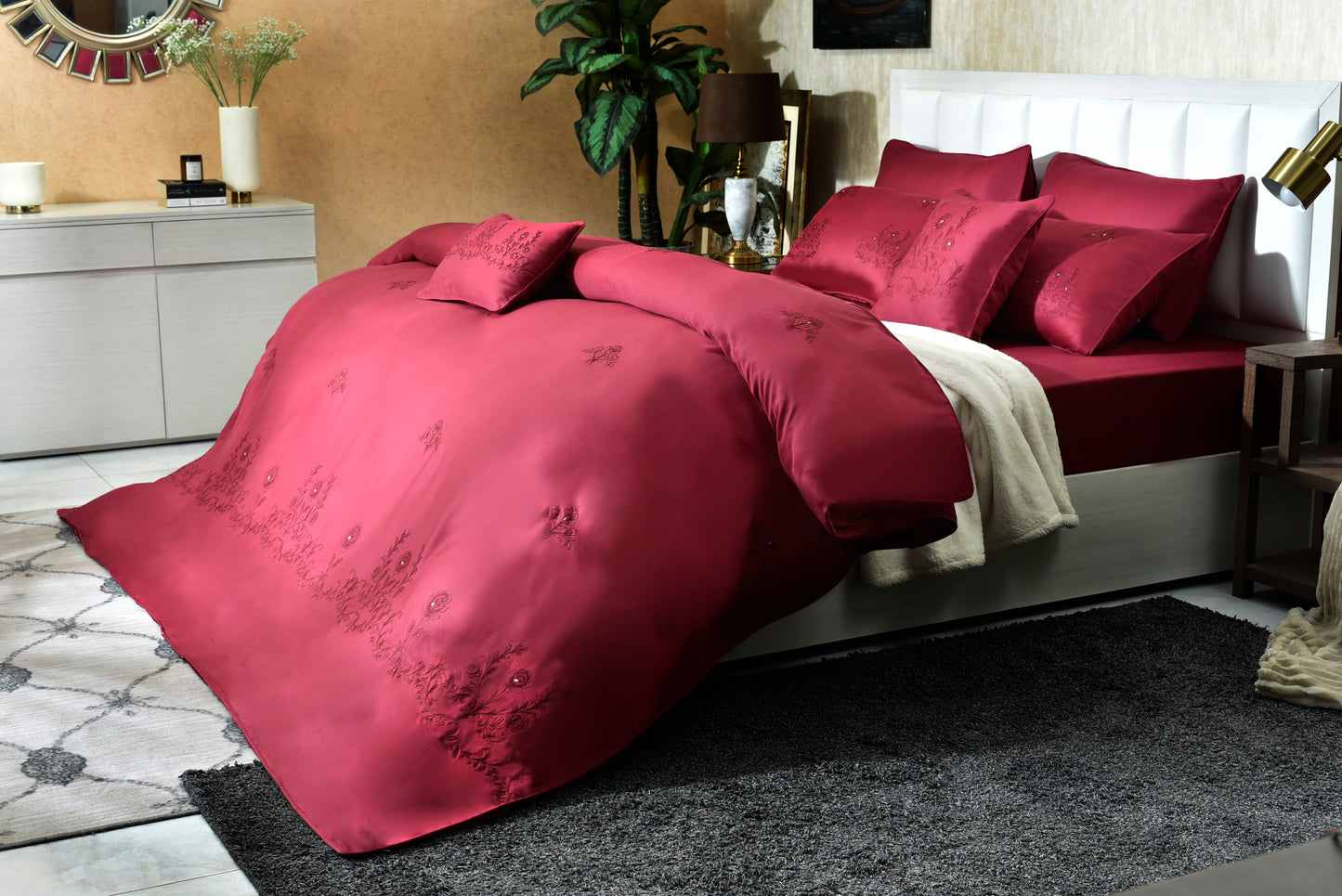 8 PCS COMFORTER SET KING PINK WEAVE