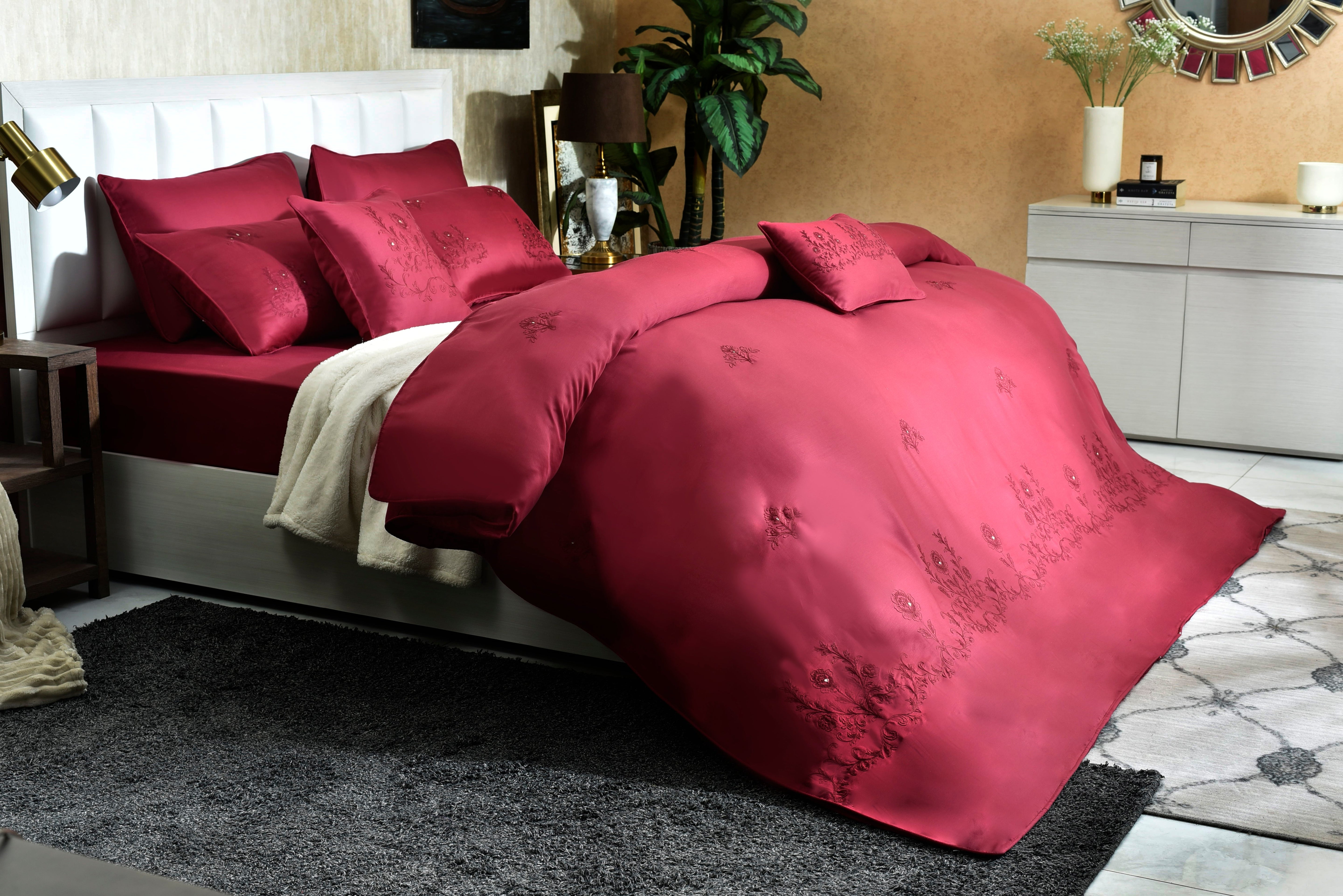 8 Pcs Comforter Set King Pink Weave | ChenOne Home Textile