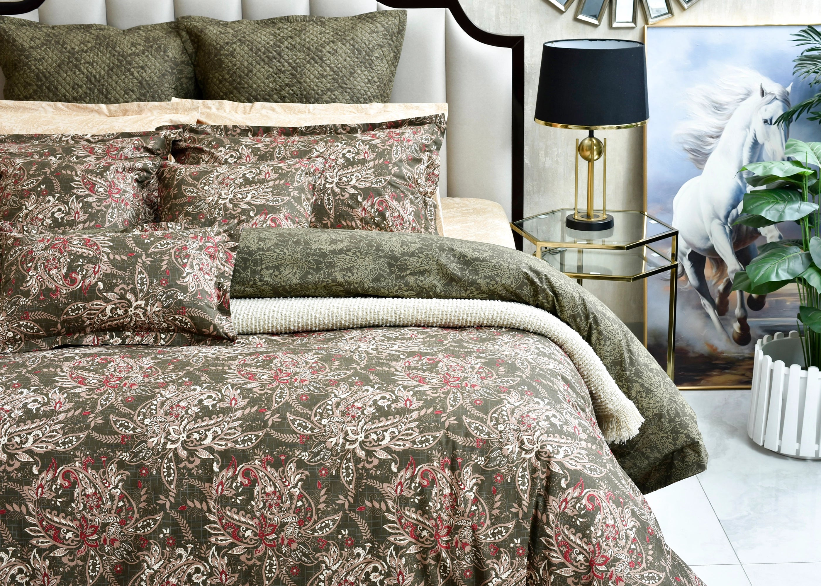 3 Pcs Bed Spread Set Olive | ChenOne Home Textile