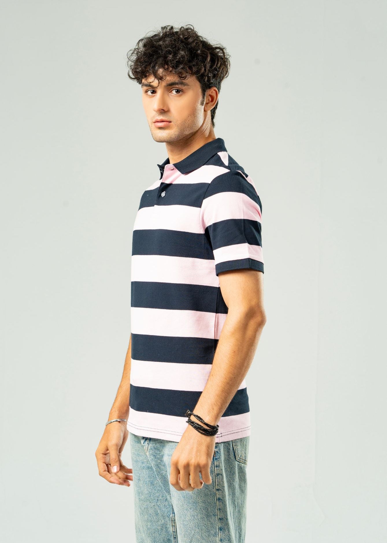 Picture of GTS-B4226 POLO SHIRT H/SLV PINK STRIPE - Chenone Official - Online Shopping