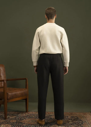 Men's black pull-on winter trousers, full length with relaxed fit