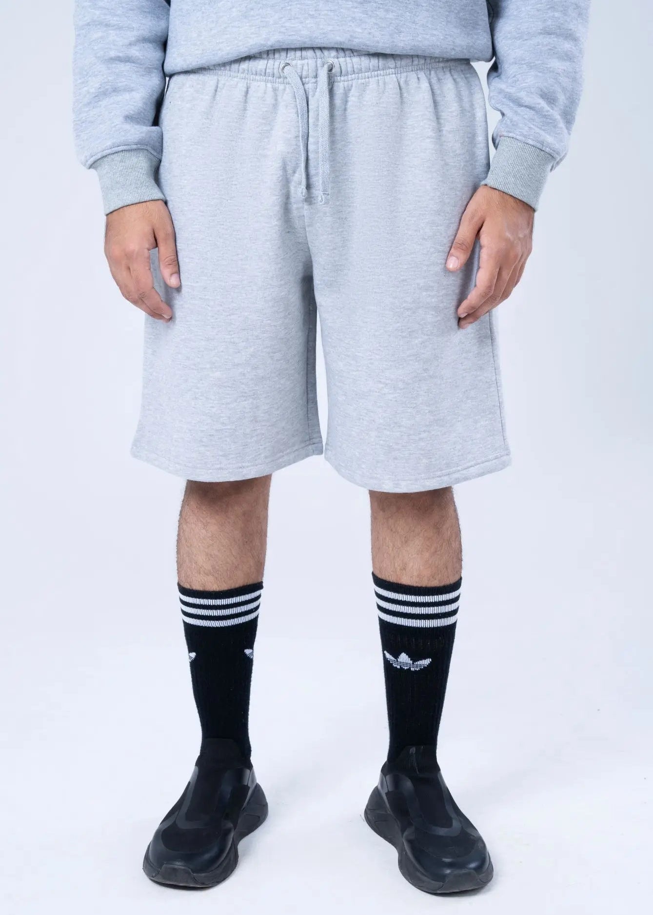 KNITTED CASUAL SHORT GREY MELANGE - GTS-B4325